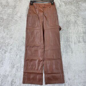 Forever 21 Pants Womens Size XS Brown Faux Leather High Rise Wide Leg Cargo